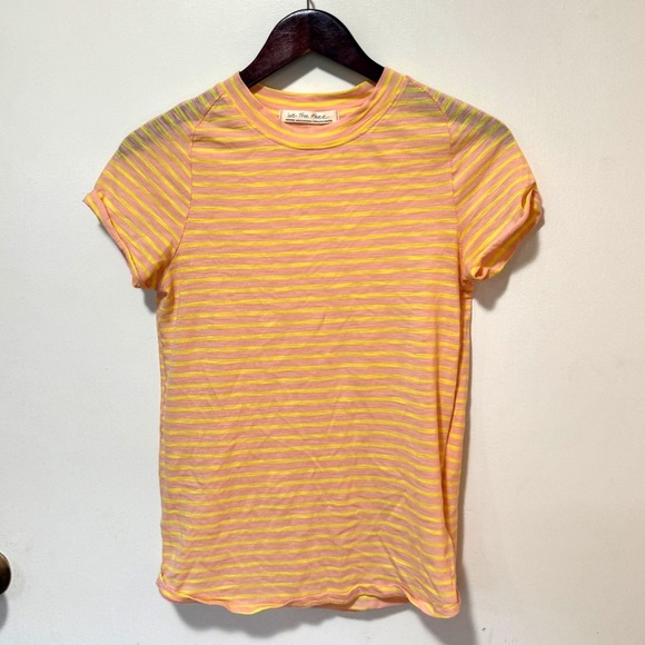 Free People Yellow and Pink Striped Short Sleeve Tee - Picture 2 of 4